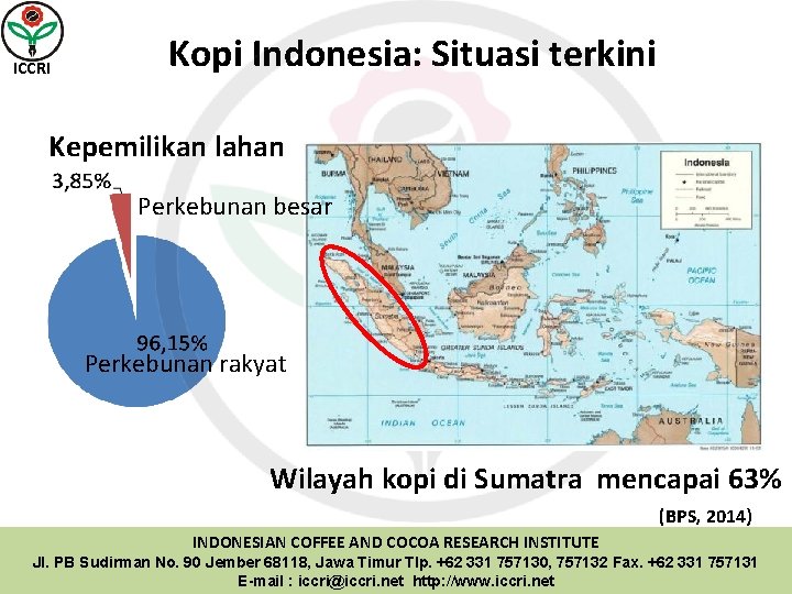 ICCRI Kopi Indonesia: Situasi terkini Kepemilikan lahan Perkebunan besar Perkebunan rakyat Wilayah kopi di