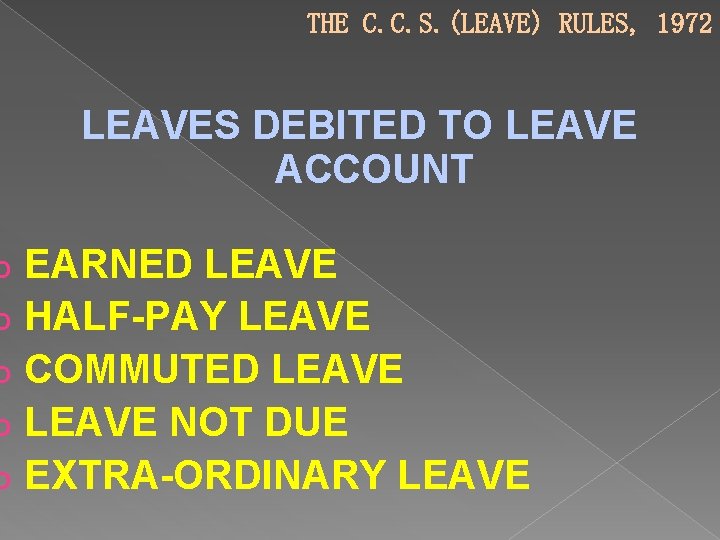 o o o THE C. C. S. (LEAVE) RULES, 1972 LEAVES DEBITED TO LEAVE