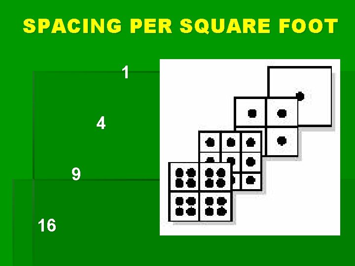 SPACING PER SQUARE FOOT 1 4 9 16 