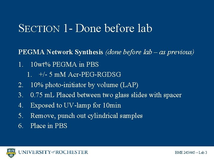 SECTION 1 - Done before lab PEGMA Network Synthesis (done before lab – as