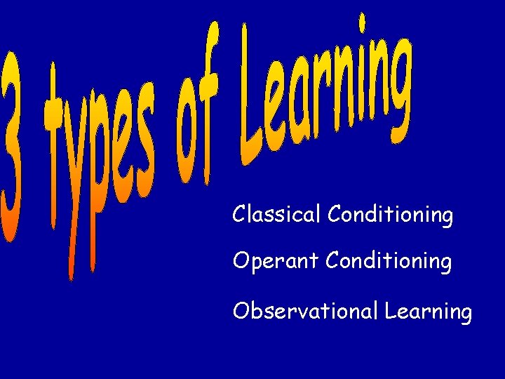 Classical Conditioning Operant Conditioning Observational Learning 