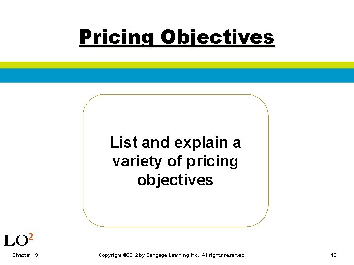 Pricing Objectives List and explain a variety of pricing objectives LO 2 Chapter 19