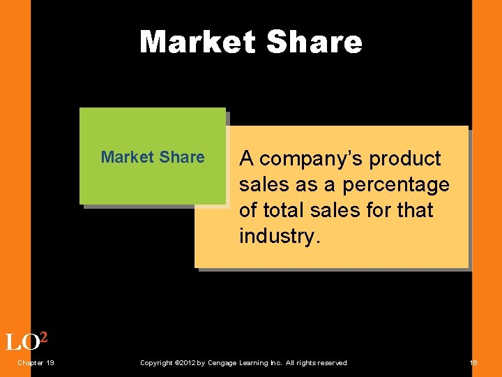 Market Share A company’s product sales as a percentage of total sales for that