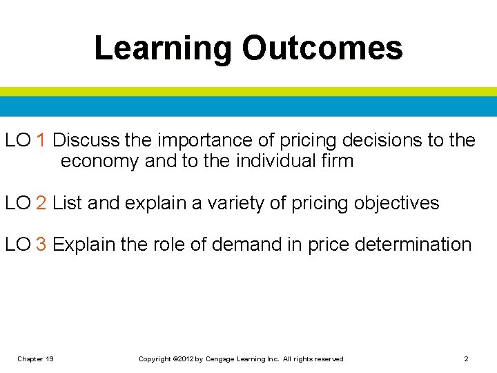 Learning Outcomes LO 1 Discuss the importance of pricing decisions to the economy and