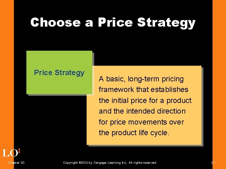 Choose a Price Strategy A basic, long-term pricing framework that establishes the initial price