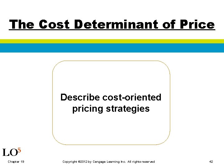 The Cost Determinant of Price Describe cost-oriented pricing strategies LO 5 Chapter 19 Copyright