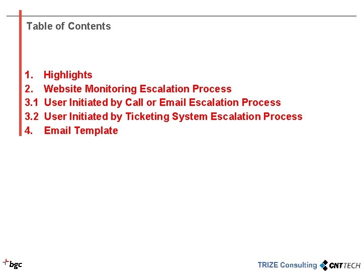 Table of Contents 1. 2. 3. 1 3. 2 4. Highlights Website Monitoring Escalation
