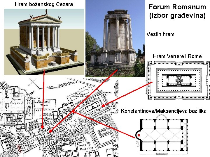Hram božanskog Cezara Forum Romanum (izbor građevina) Vestin hram Hram Venere i Rome Konstantinova/Maksencijeva