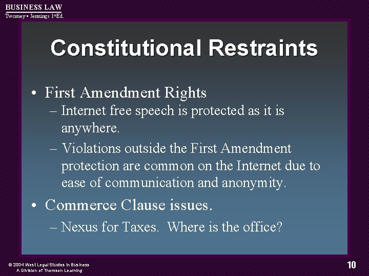 BUSINESS LAW Twomey • Jennings 1 st. Ed. Constitutional Restraints • First Amendment Rights