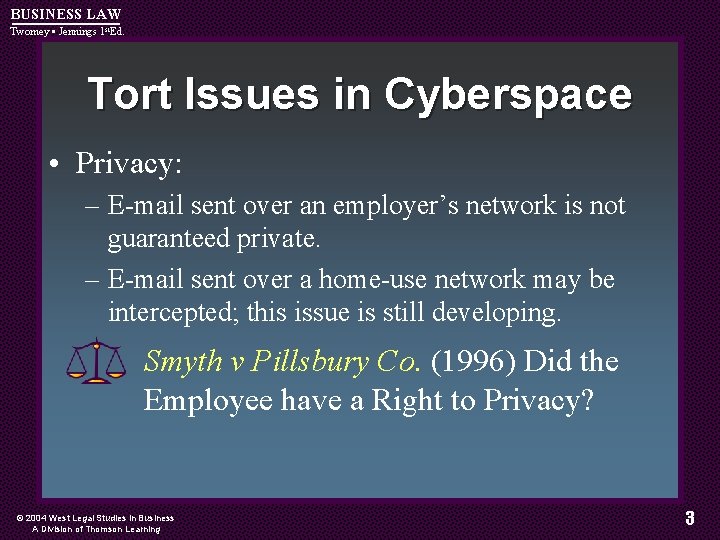 BUSINESS LAW Twomey • Jennings 1 st. Ed. Tort Issues in Cyberspace • Privacy: