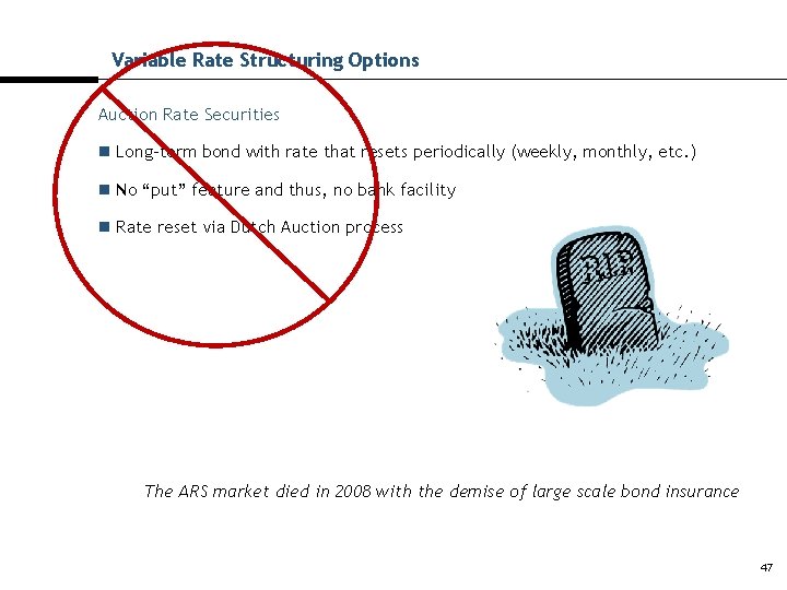 Variable Rate Structuring Options Auction Rate Securities n Long-term bond with rate that resets