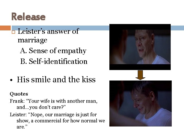Release Leister’s answer of marriage A. Sense of empathy B. Self-identification • His smile