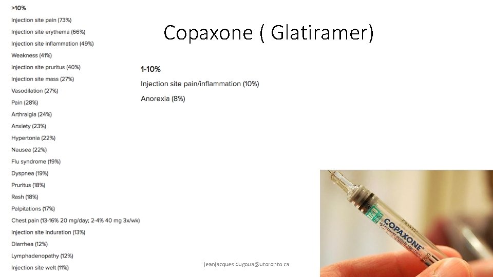 Copaxone ( Glatiramer) jeanjacques. dugoua@utoronto. ca 