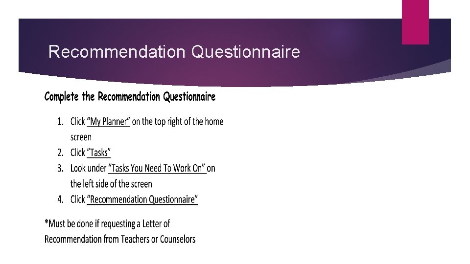 Recommendation Questionnaire 