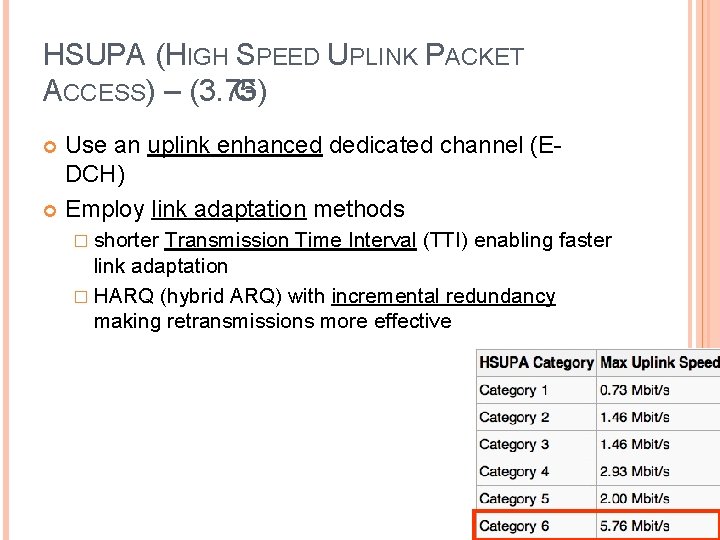 HSUPA (HIGH SPEED UPLINK PACKET ACCESS) – (3. 75 G) Use an uplink enhanced