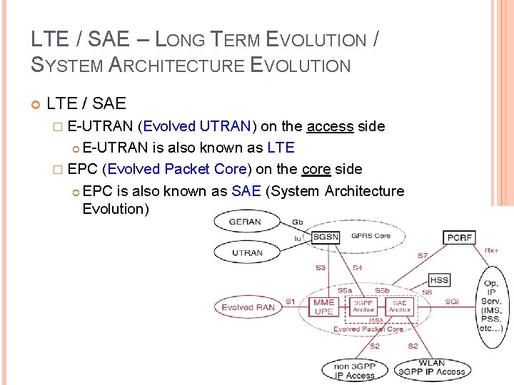 LTE / SAE – LONG TERM EVOLUTION / SYSTEM ARCHITECTURE EVOLUTION LTE / SAE