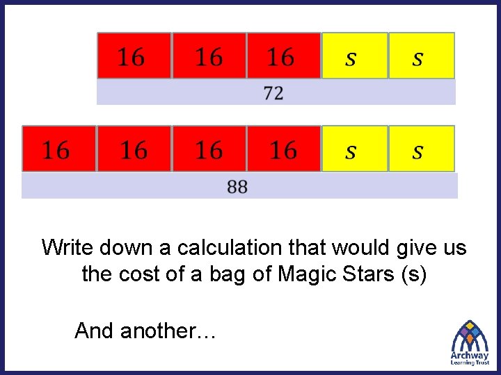  Write down a calculation that would give us the cost of a bag