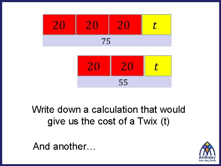  Write down a calculation that would give us the cost of a Twix