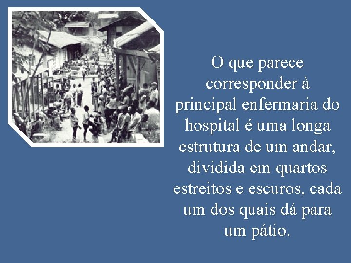 O que parece corresponder à principal enfermaria do hospital é uma longa estrutura de