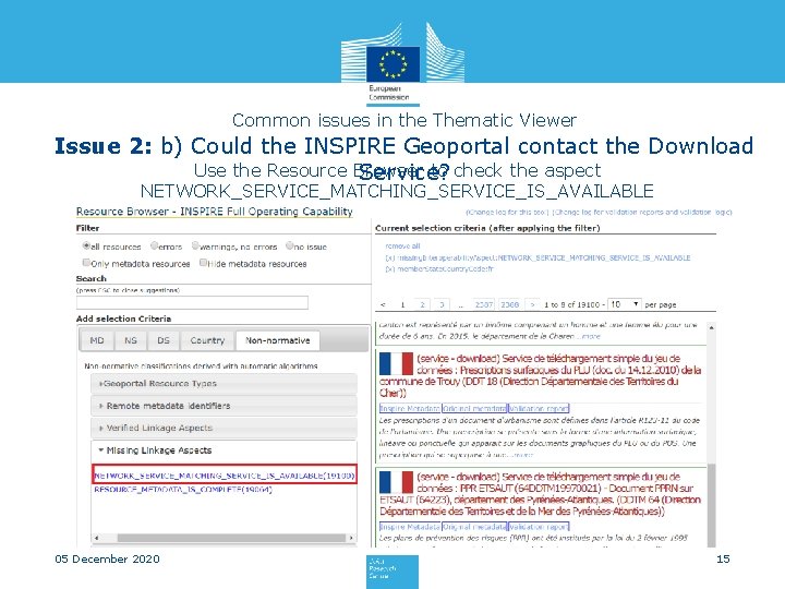Common issues in the Thematic Viewer Issue 2: b) Could the INSPIRE Geoportal contact