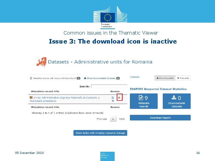 Common issues in the Thematic Viewer Issue 3: The download icon is inactive 05