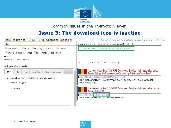 Common issues in the Thematic Viewer Issue 3: The download icon is inactive 05