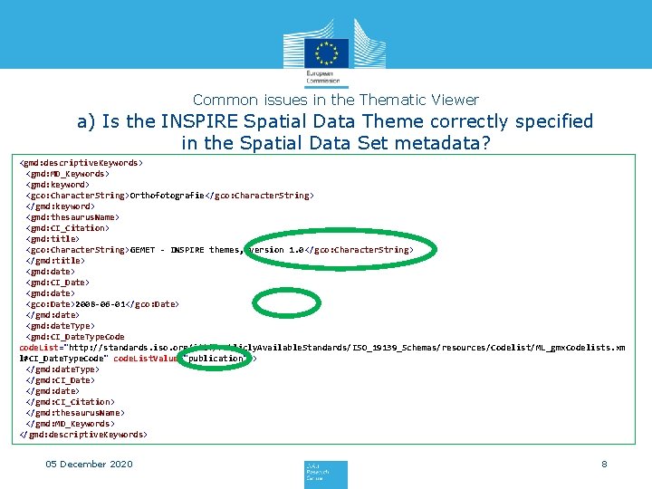 Common issues in the Thematic Viewer a) Is the INSPIRE Spatial Data Theme correctly