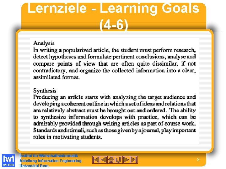 Lernziele - Learning Goals (4 -6) Institut für Wirtschaftsinformatik Abteilung Information Engineering Universität Bern