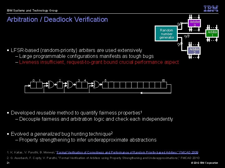 IBM Systems and Technology Group Arbitration / Deadlock Verification r 0(t) Random number generator