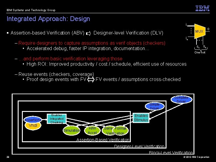 IBM Systems and Technology Group Integrated Approach: Design i 1 § Assertion-based Verification (ABV)