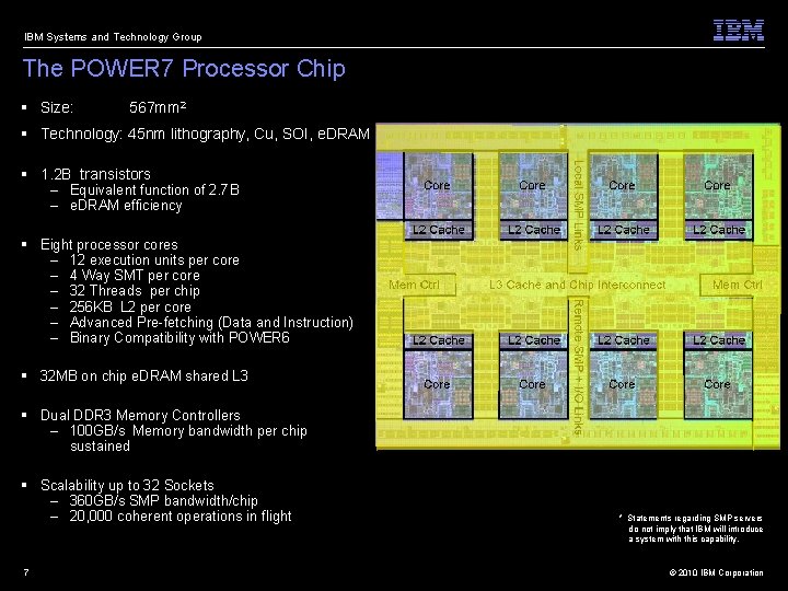 IBM Systems and Technology Group The POWER 7 Processor Chip § Size: 567 mm