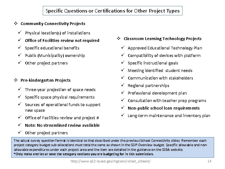 Specific Questions or Certifications for Other Project Types v Community Connectivity Projects ü Physical