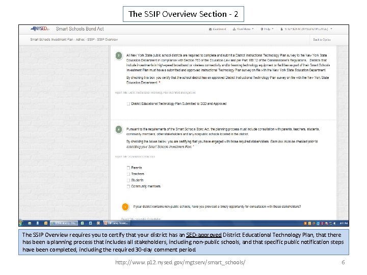The SSIP Overview Section - 2 The SSIP Overview requires you to certify that