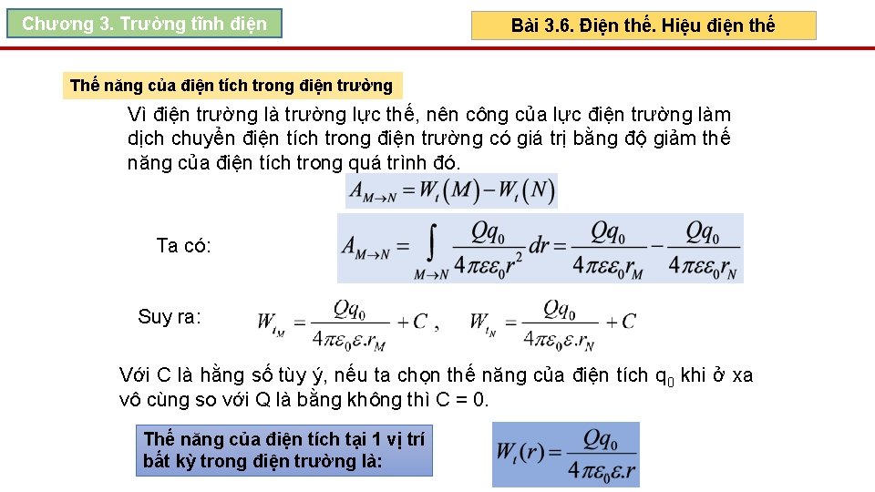 Chương 3. Trường tĩnh điện Bài 3. 6. Điện thế. Hiệu điện thế Thế