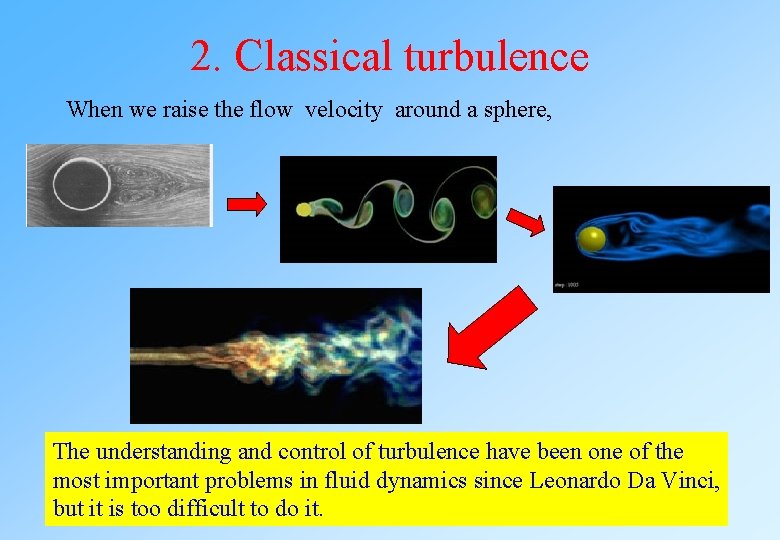 2. Classical turbulence When we raise the flow velocity around a sphere, The understanding 2. Classical turbulence When we raise the flow velocity around a sphere, The understanding