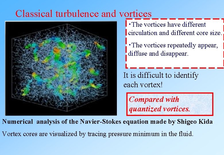 Classical turbulence and vortices ・The vortices have different circulation and different core size. ・The Classical turbulence and vortices ・The vortices have different circulation and different core size. ・The