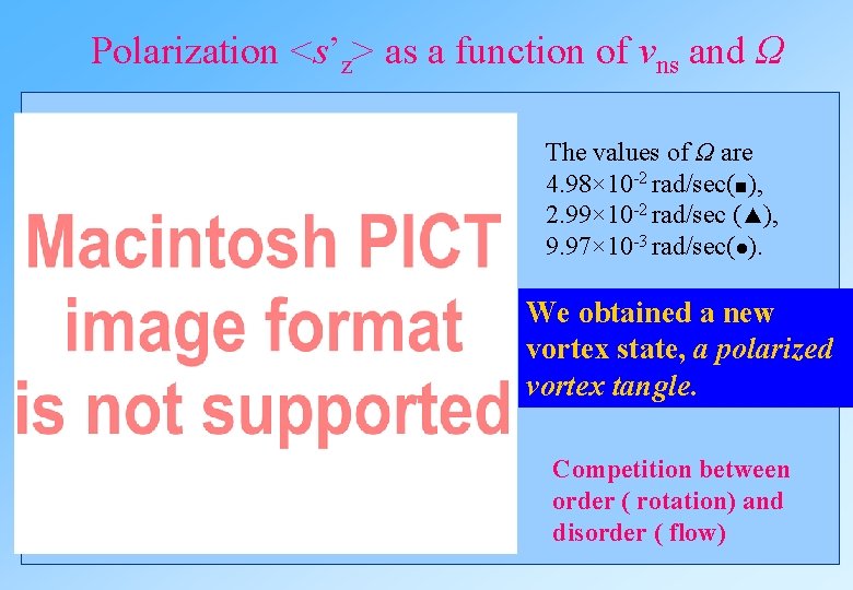 Polarization <s’z> as a function of vns and Ω The values of Ω are Polarization <s’z> as a function of vns and Ω The values of Ω are