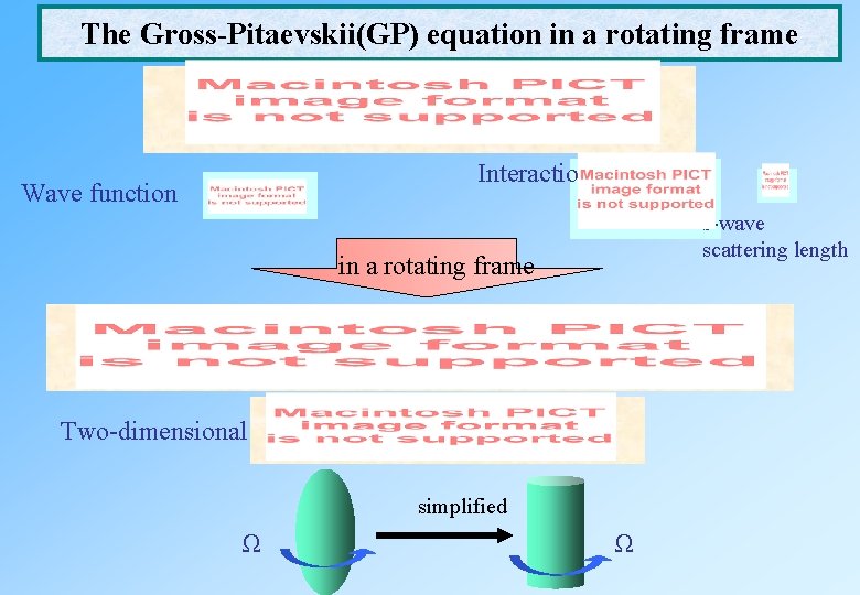 The Gross-Pitaevskii(GP) equation in a rotating frame Interaction Wave function s-wave scattering length in The Gross-Pitaevskii(GP) equation in a rotating frame Interaction Wave function s-wave scattering length in