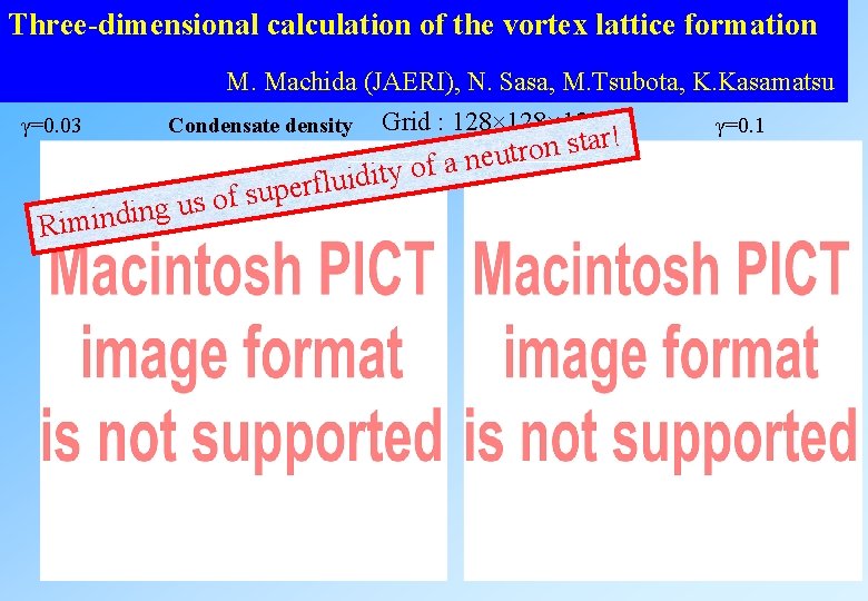 Three-dimensional calculation of the vortex lattice formation γ=0. 03 M. Machida (JAERI), N. Sasa, Three-dimensional calculation of the vortex lattice formation γ=0. 03 M. Machida (JAERI), N. Sasa,