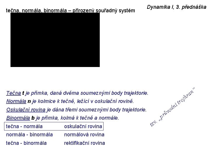 tečna, normála, binormála – přirozený souřadný systém Dynamika I, 3. přednáška “ an r