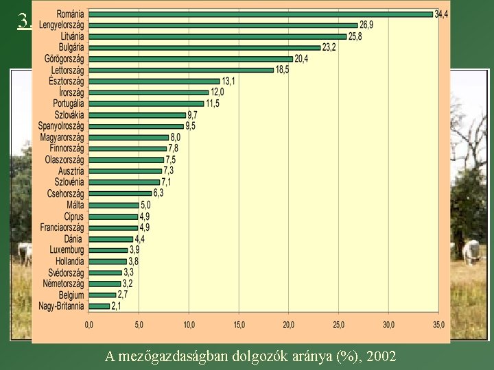 3. MEZŐGAZDASÁGBAN DOLGOZÓK ARÁNYA A mezőgazdaságban dolgozók aránya (%), 2002 