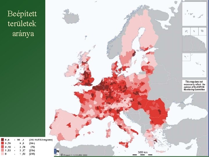 Beépített területek aránya 