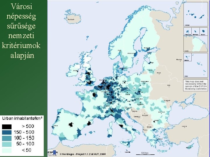 Városi népesség sűrűsége nemzeti kritériumok alapján 