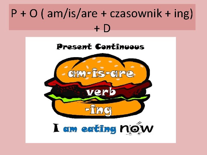 P + O ( am/is/are + czasownik + ing) +D 