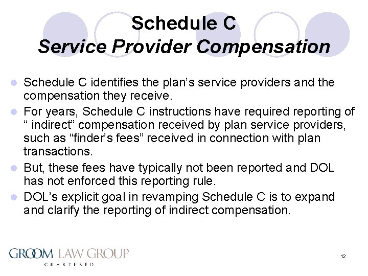 Schedule C Service Provider Compensation Schedule C identifies the plan’s service providers and the