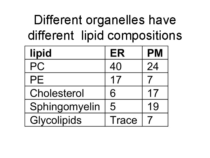 Different organelles have different lipid compositions 