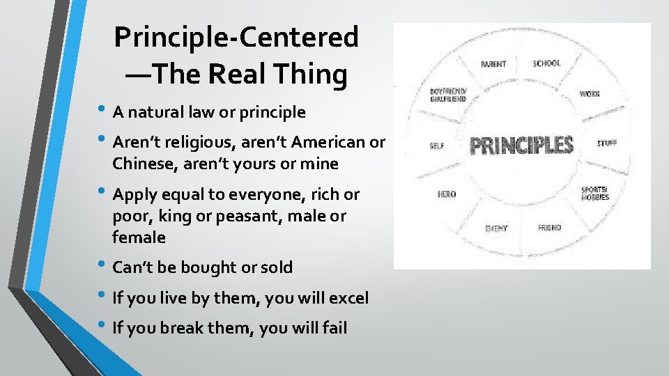 Principle-Centered —The Real Thing • A natural law or principle • Aren’t religious, aren’t