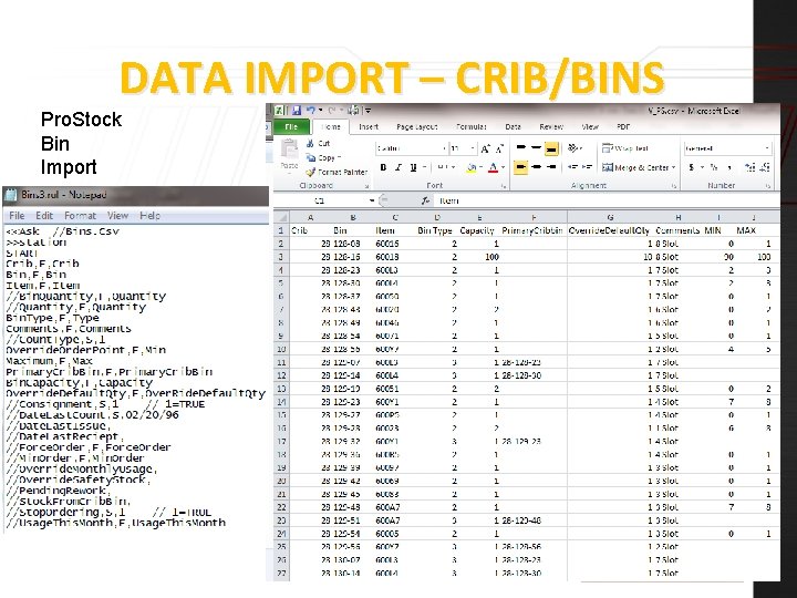 DATA IMPORT – CRIB/BINS Pro. Stock Bin Import 12 