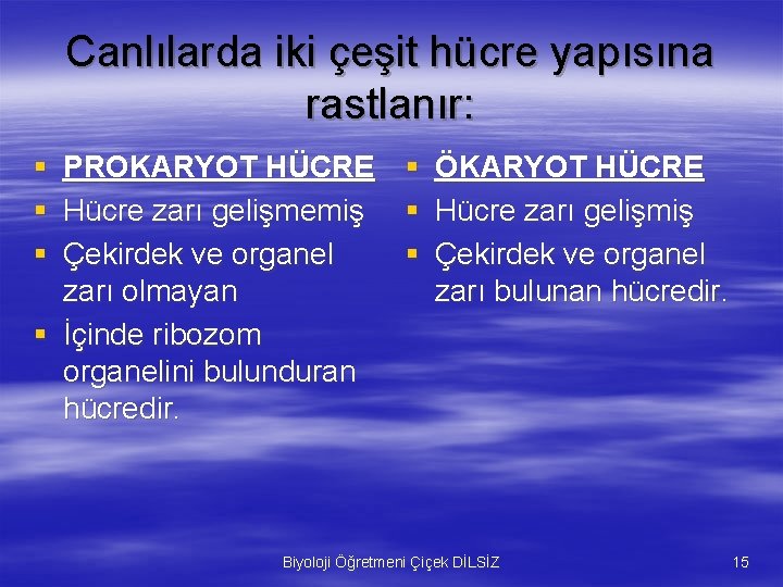 Canlılarda iki çeşit hücre yapısına rastlanır: § § § PROKARYOT HÜCRE § ÖKARYOT HÜCRE