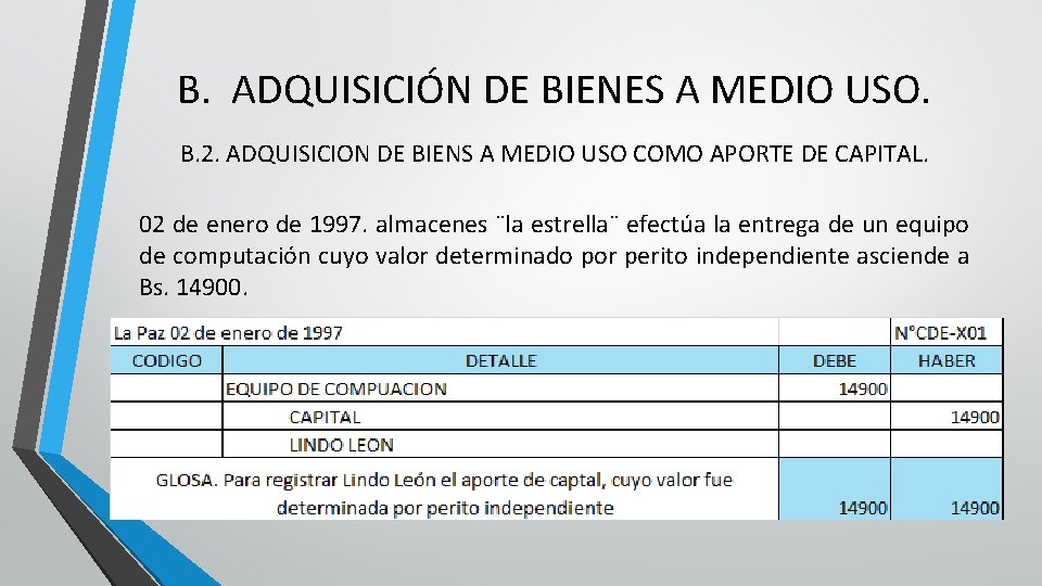 B. ADQUISICIÓN DE BIENES A MEDIO USO. B. 2. ADQUISICION DE BIENS A MEDIO